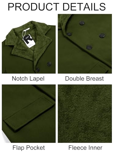 Image of Runcati Mens Trench Coat Double Breasted Notched Collar Fleece Jacket Slim Fit Fall Winter Fuzzy Pea Coats Warm Overcoat