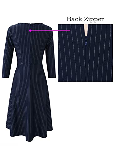 Image of VFSHOW Womens Work Business Front Zipper A-Line Dresses 3 /4 Sleeve Office Church Fit and Flare Skater Swing Knee Length Dress