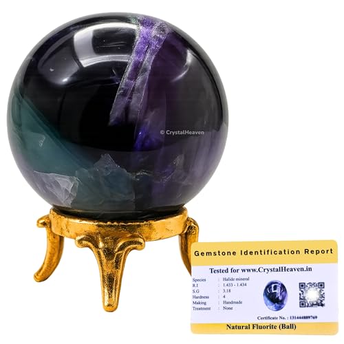 Image of Certified Fluorite Crystal Ball for Meditation - Premium Crystal Vastu Items for Home and Feng Shui Items for Good Luck - Ideal for Pooja Supplies and Spiritual Practices (1.5 inch Inch)