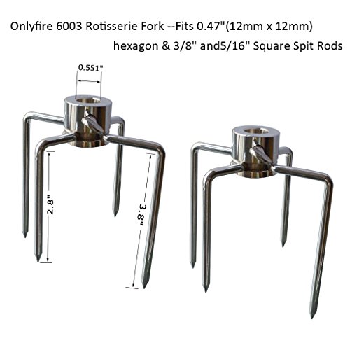 Onlyfire 6003 Grill Rotisserie Spit Meat Forks(1-Pair) Replacement-Fits 1/2-Inch Hexagon & 3/8-Inch And 5/16-Inch Square Spit Rods #TOP1