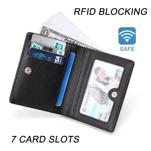 Small Women Wallet RFID Blocking Bifold Pocket Wallet Slim Compact Ladies Purse Mini Wallets For Women (Black)3