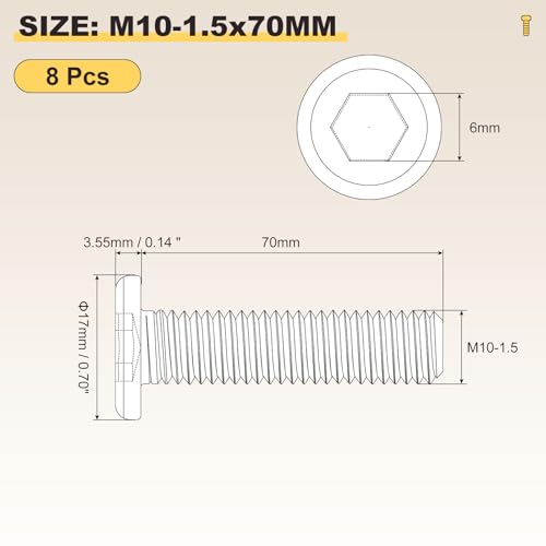 Image of METALLIXITY Flat Head Hex Socket Cap Screws Bolts(M10-1.5x70) 8Pcs, 304 Stainless Steel Hex Socket Furniture Bolts Screws - for Furniture Woodworking Project, Silver Tone