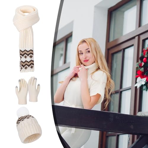 Gorro de invierno para mujer de punto grueso con bufanda y guantes de alta densidad 3