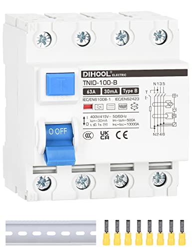 DIHOOL RCD Typ B fi schutzschalter Fehlerstromschutzschalter FI-Schalter DIN Hutschiene 4-polig 63A 30mA