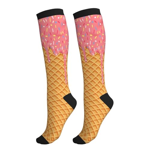 Yealedee Christmas Ice Cream Compression Socks Calf Knee High Support Socks Novelty For Women Men Athletic Running Hiking Nurse