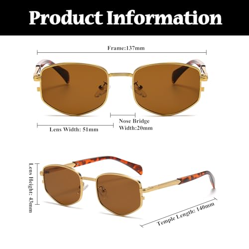 Image of LJCZKA Trendy Square Metal frame Sunglasses for Women Men Retro Polygon Sun Glasses Luxury Classic Shades
