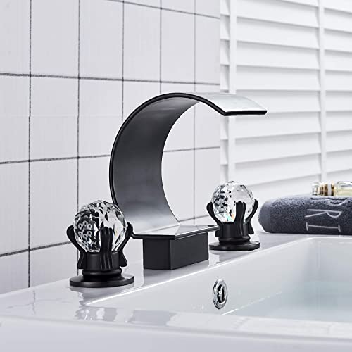 Rozin Deck Mounted Waterfall Spout Bathroom Basin Sink Faucet Dual Crystal Knob Three Hole 8-Inch Widespread Bathtub Faucet