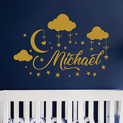 Personalized Clouds Moon Decal Stars Nursery Decals Art Wall Vinyl Sticker. Nursery Name Wall Decal Boy Name For Son's Nursery Wall Decor. Custom Baby Boy Name Wall Decal vs52
