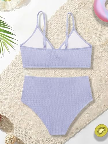 Image of Girls Swimsuit Solid Bathing Suit 2 Piece Twist Cross Adjustable Straps Soft Lining Bikini for Teen Girls with Chest Pad