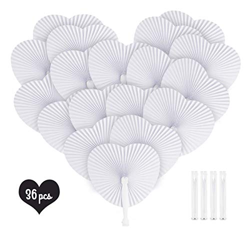 ABSOFINE - Abanico de Papel, 36 Unidades, Papel Blanco, decoración de Boda, Fiesta, Regalo para Boda, cumpleaños, DIY
