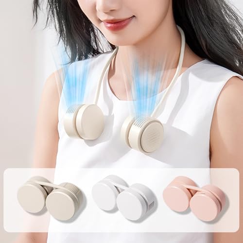 ViSSKO 首掛け扇風機 ネックファン 【超ミニサイズ・折り畳み収納可能】ネッククーラー 携帯扇風機 羽根なし 超軽量 360度調整可能 小型扇風機Type-C5V/1A急速充電 ポータブル扇 風機 風量3段階調節 長時間連続使用 高温対策/スポーツ観戦/花見/通勤通学/旅行/釣り/ショッピングなどに適用（ベージュ）