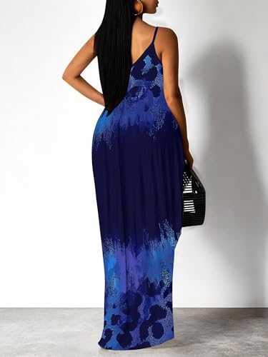 Image of Women's Summer Maxi Dress Spaghetti Strap Floral Boho Beach Long Sundress with Pockets