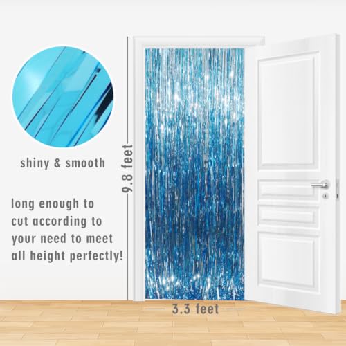 Image of GOER 3.2 ft x 9.8 ft Metallic Tinsel Foil Fringe Curtains Party Photo Backdrop Party Streamers for Birthday,Graduation,New Year Eve Decorations Wedding Decor (4 Packs,Blue)