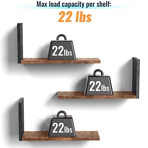 Nihome Floating Wall Shelves 3-Pack, Hanging Corner Shelves, Rustic Wood Book Shelves, Corner Bookshelf For Bedroom, Living Room, Bathroom, Wall Mounted Decor (Black & Brown) #TOP3