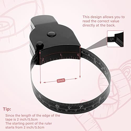 PROUSKY Body Tape Measure for Body Measuring, 60 Inch 150cm Lock Pin and Push Button Retract Design Automatic Telescopic Tape Measure, Ergonomic Plastic Body Fat Measurement Tool for Tailor, Black