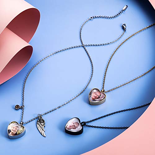 MeMeDIY Personalized Angel Wing Pendant Heart Urn Necklace Engraving Photo/Name for Men Women with Birthstone Stainless Steel Pet Human Ashes Holder Memorial Keepsake Cremation Funnel Kit3