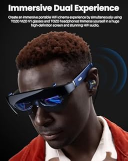 TOZO VIZO V1 Occhiali AR 118" Ultra-Luminosi – Regolazione Nitidezza, Suono Stereo, Modalità 2D/3D, Video HD 1080P, Compatibili iPhone 17,16,15/Android/PS5 e Più per un'Esperienza Immersiva