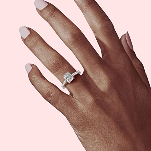 Sizeron Moissanite Engagement Rings For Women 1.5 Ct Radiant Cut D Color Vvs 18K White Gold Plated Sterling Silver Size 6 #TOP4