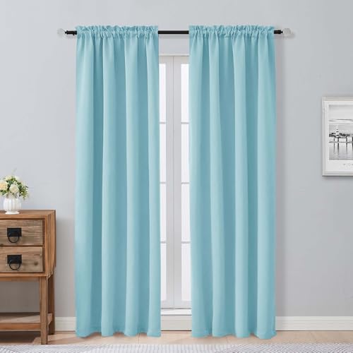 Image of Aiyufeng Aqua Blackout Curtains for Bedroom 84 Inch Length 2 Panels Set, Solid Thermal Insulated Privacy Energy Saving Living Room Window Treatment Curtains Blackout Drapes, W40 x L84 Inch,Aqua