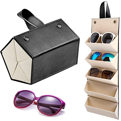 KINGOZOYI Organisateur de Lunettes de Soleil De Voyage Portable, Porte-Lunettes Mural Pliable Étui à Lunettes de Soleil à 5 Fentes(Noir)