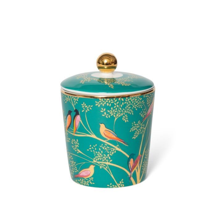 Sara Miller Amber Manadrin Tuberose & Wild Musk Candle Candle in Ceramic Jar, Green, 8.6 cm x 12.5 cm