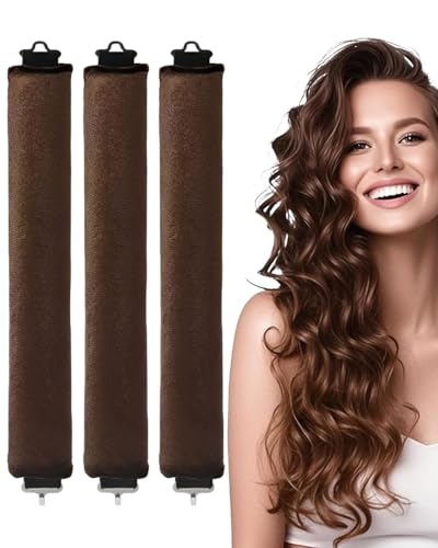CULEB 3 Piezas Rizador de Pelo sin Calor, Rulos Pelo, Heatless Curls Overnight, Rizador Pelo Ondas con Gancho, Persona Perezosa Rizador de Pelo para Cabello Largo Medio Corto,Marrón