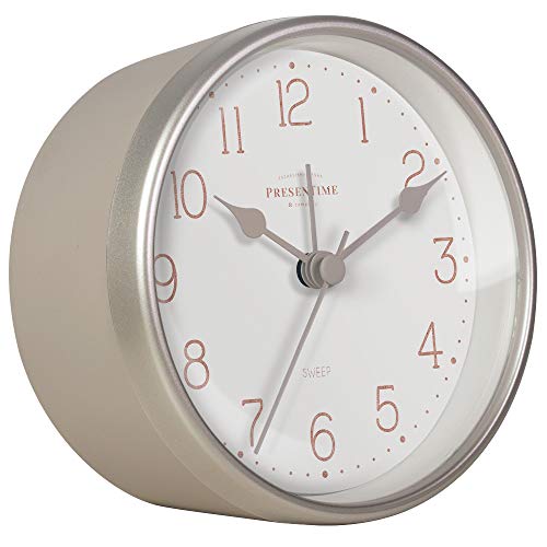 Presentime & Co 4" Chic Home Tabletop Alarm Mantel Clock, Desk And Shelf Clock, Silent No Ticking, Warm Gray And Chic Silver Finish. Tabletop Décor, Home Décor #TOP27