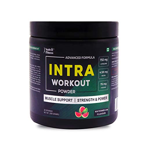 Healthvit Fitness Intra Workout Powder Advanced Formula | L-Citrulline Malate 750 mg, BCAAs 4.59 mg, Tyrosine 75 mg, L-Leucine 1.5g , L-Isoleucine 1.5g, L-Tyrosine | Improves Muscle Function | Superior Endurance | Replenish Essential Nutrients | 300gm (Watermelon Flavor)