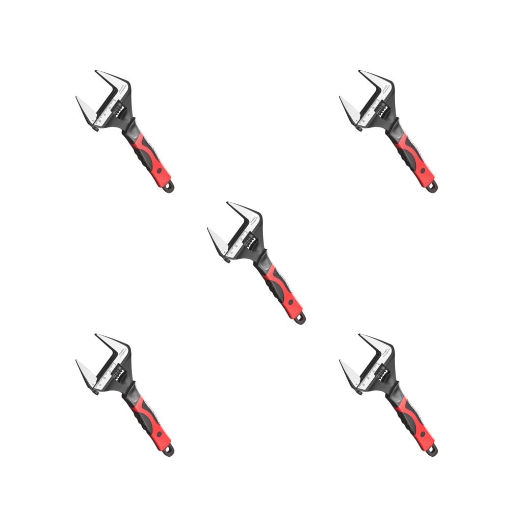 Juego de 5 llaves de apertura grande ajustables para reparaciones del hogar, electrodomésticos, lavabo, 8 pulgadas, negro y rojo, 8 pulgadas