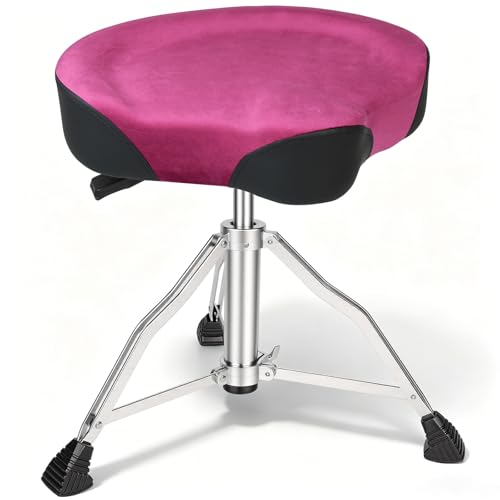Kmise Drum Throne Hydraulic Drum Stool Height Ajustable Drumming Seat Heavy Duty Velvet Chair Motorcycle Saddle Throne Padded for Drummer Adult Men Rose GD01