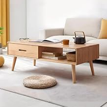 Wood Coffee Table with Drawer - FAS Grade Solid Wooden Coffee Tables, Modern Center Table for Living Room, Simple Installation Natural Wood Furniture