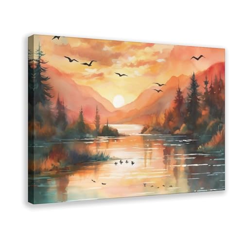 Peinture sur toile montagne et coucher de soleil pour un intérieur serein