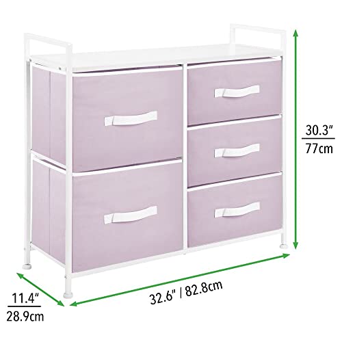 Mdesign 30.03" High Steel Frame/Wood Top Storage Dresser Furniture Unit With 5 Removable Fabric Drawers - Tall Bureau Organizer For Bedroom, Living Room, Closet - Jane Collection - Light Purple/White #TOP3