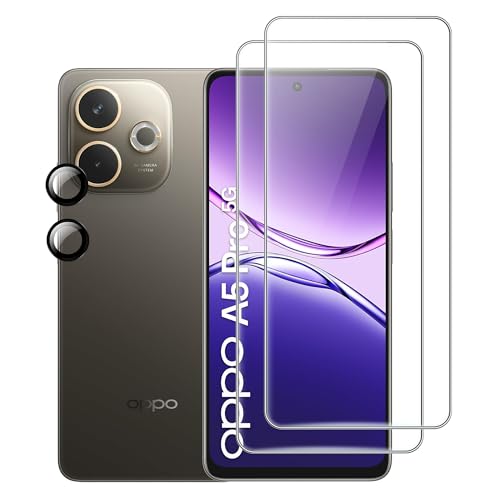 FDHYFGDY Protector Pantalla para OPPO A5 Pro 4G/5G, [2 +2] Piezas Protectores de lentes y protectores de pantalla, Ultra HD Vidrio Templado, Dureza 9H, Anti Arañazos, Sin Burbujas Cristal Templado