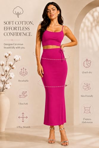 Image of Stretchable Cotton Saree Shapewear Petticoat for Women | Breathable Saree Shaper with Drawstring & Side Slits | Seamless Inskirt Petticoat for Saree Lehenga Gown | S-5XL