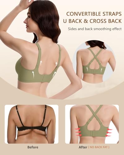 Image of Racerback Bras for Women Criss Cross Padded Bralette Pull On Comfortable Wireless Seamless Tshirt Bra
