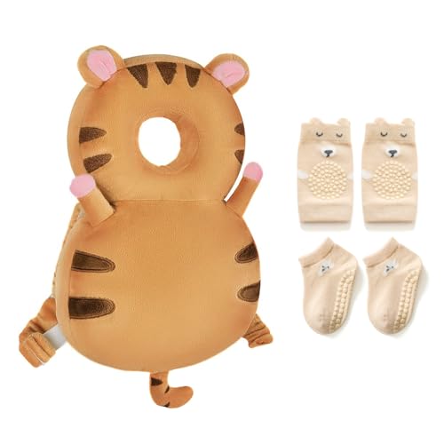 Image of Baby Toddler Head Protector, Baby Head Protection Backpack, Adjustable, Lightweight and Breathable, Brown Tiger