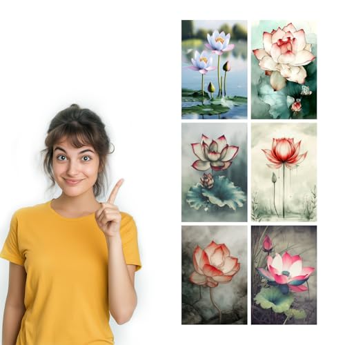 Image of SiddArtify Lotus Flower Wall Art Poster Print Set - Botanical Prints for Living Room Bedroom Office Decor - 8x12 Sticker Pack of 6