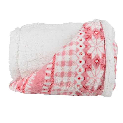 Lavish Home Reversible Fleece Blanket - 50x60-Inch Machine-Washable Sherpa Throw with Snowflakes - Cozy Blanket for Couch, Chair, or Bed (Pink)