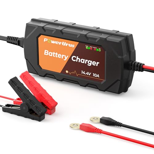 12V 10A Lithium Battery Charger, PowerUrus 12V 10A LiFePO4 Battery Charger, Samrt 12V Lithium Battery Chargers, 12V Trickle Battery Chargers, 12v Battery Maintainer for Deep Cycle Battery of Boat, RV