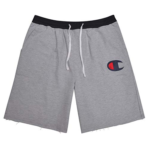 Champion Mens Big and Tall Cotton Jersey Active Shorts with Embroidred Logo Heather Grey/Black