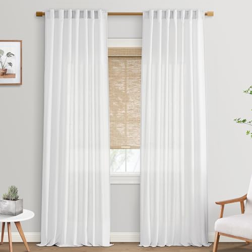 White Curtains 90 Inches Long for Living Room 2 Panels Set Hook Tape Back Tab Linen Curtains for Bedroom,90 in Length by SHINELAND - Image 4
