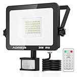Aomeya Motion Sensor Outdoor Security Light, 30W LED Floodlights with 3 Color Adjustment, IP66 Waterproof with Remote Control for Garden, Backyard, Garage, Doorways