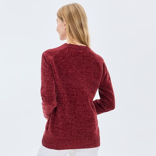 Image of Simple&Opulence Women's Chenille Sweater Crewneck Long Sleeve Pullover Ribbed Cuff Hem Round Neck Jumper Tops