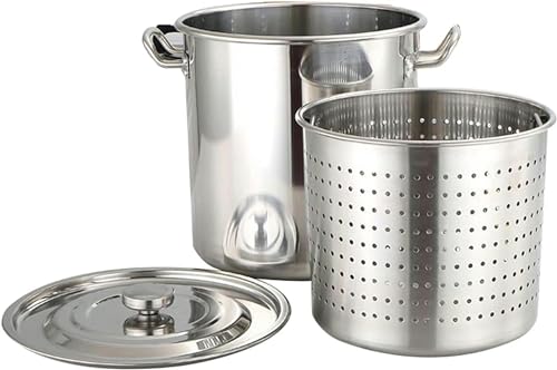 SGKOMN Olla de Acero Inoxidable con Tapa y colador para hervir mariscos y freírlos, 45 * 45cm