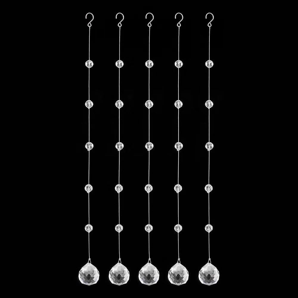 CRYSTA WORLD Crystal Suncatcher Hanging Ornaments, 5 Pieces, Clear Glass Beads with Prism Ball