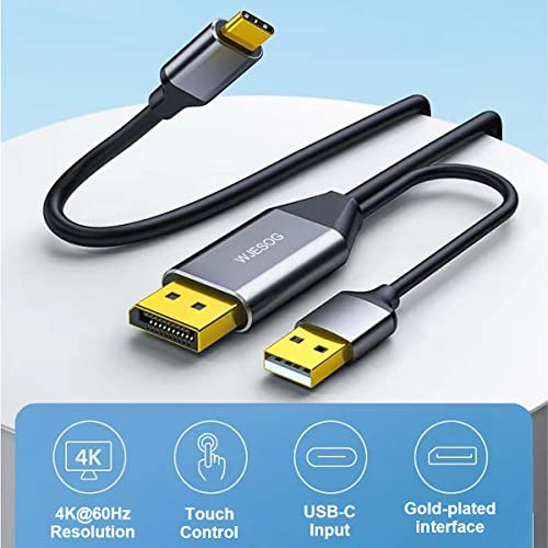 WJESOG Displayport zu USB C Kabel 6.6ft 4K@60Hz mit USB-Stromversorgung, DP-Stecker auf Typ-C-Stecker, Konverter unterstützt Touch mit Nreal Air VR, MacBook Pro/Air 2020/2018, iPad Pro/Air