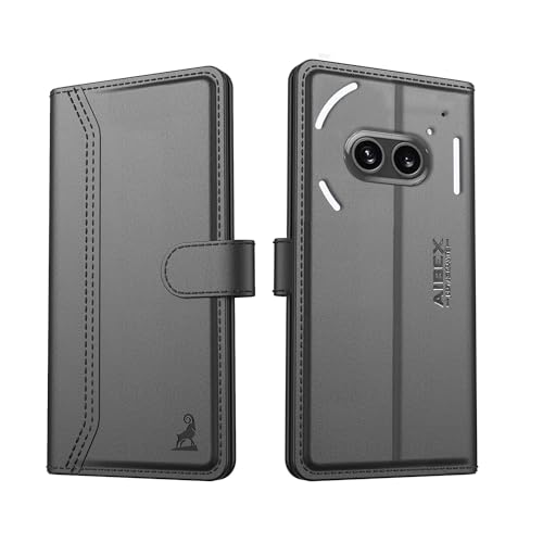 Image of AIBEX Nothing Phone 2 (a) / Nothing Phone (2a) Plus Flip Cover Leather Finish with Magnatic Closure | Inside TPU with Card Pockets | Wallet Stand | Complete Protection Flip Case - Black