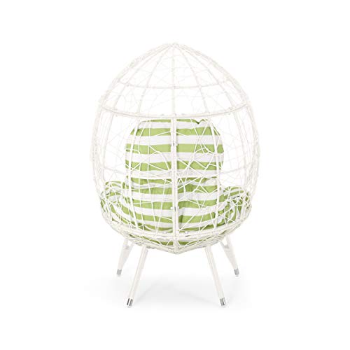 Valerie Outdoor Wicker Teardrop Chair With Cushion, White And Green #TOP7