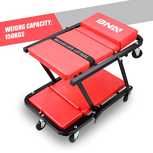 Image of DNA Motoring TOOLS-00192 48 inch 2 IN 1 Folding Rolling Garage Shop Creeper Roller Seat, 7 Pcs 2 inch Casters, 350 Lbs Weight Capacity, Red